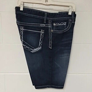 Cruel Dark Abby, Stretch Denim Jean Bermuda Shorts with White Stitching, 30/9